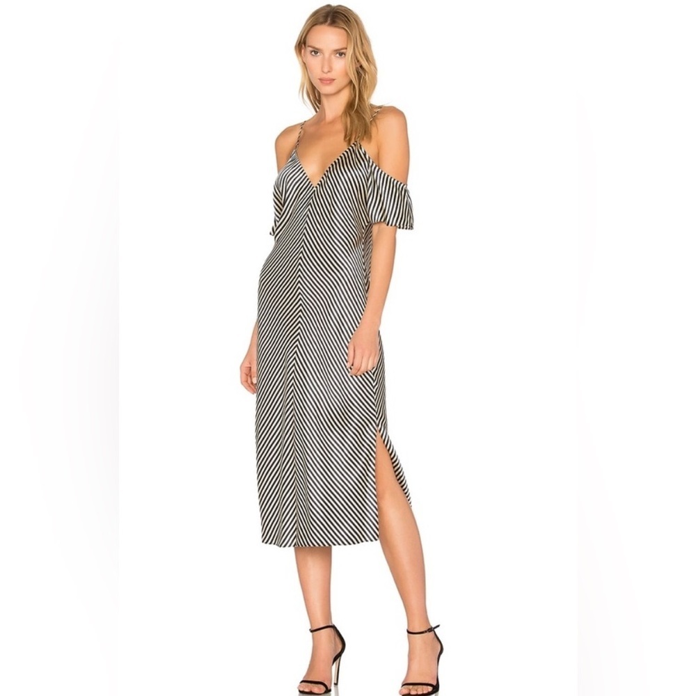 T by Alexander Wang Silk Striped Cold Shoulder Midi Dress Size 2